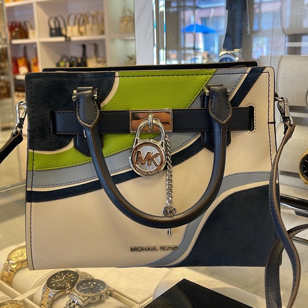 Michael Kors Hamilton Small Satchel Shoulder Crossbody Bag 
Navy Multi 
NWT - Picture 15 of 16